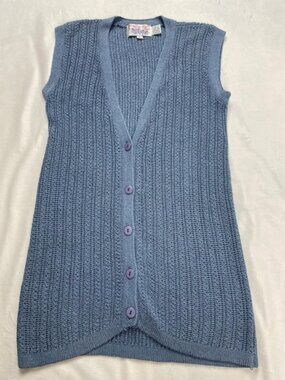 Tally-Ho Women’s Button Down Silk Blend Knit Vest, Blue, Size L